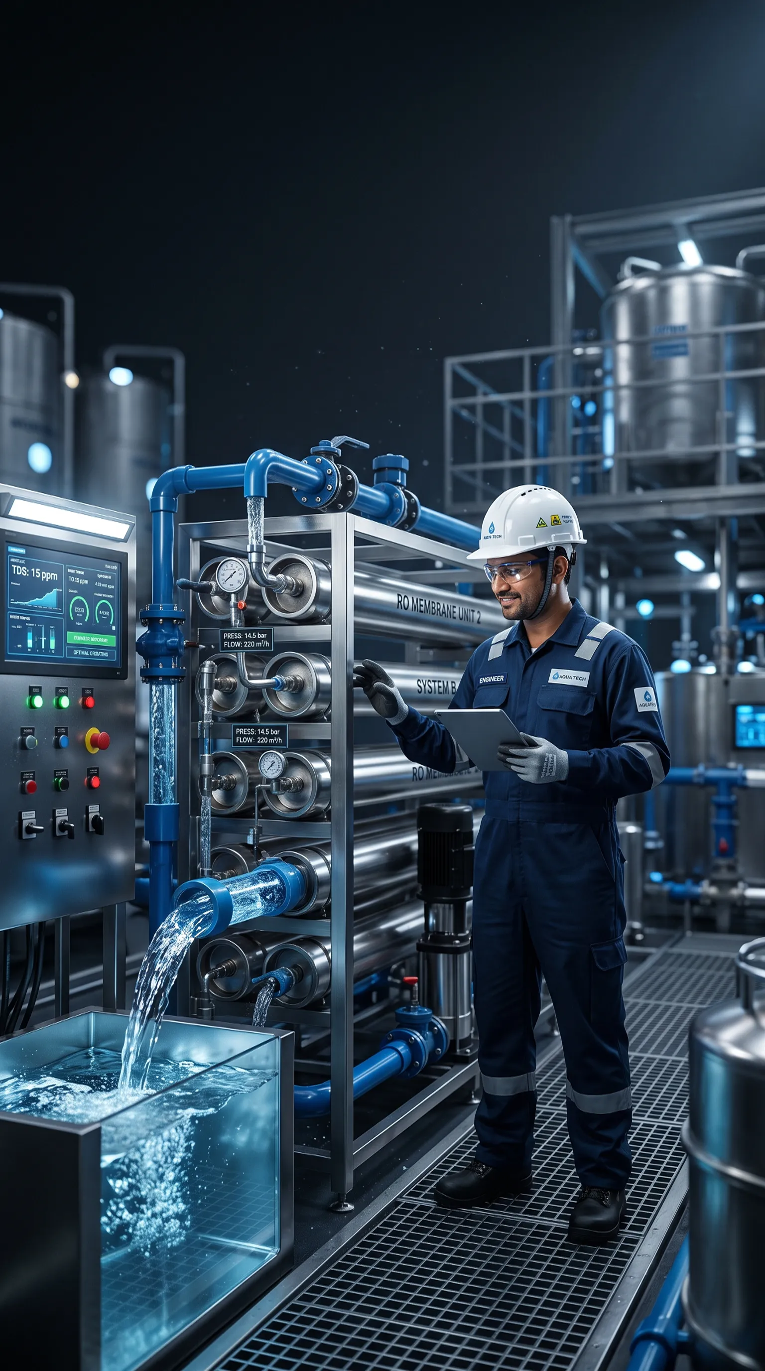 Aqua Care engineer at water treatment facility