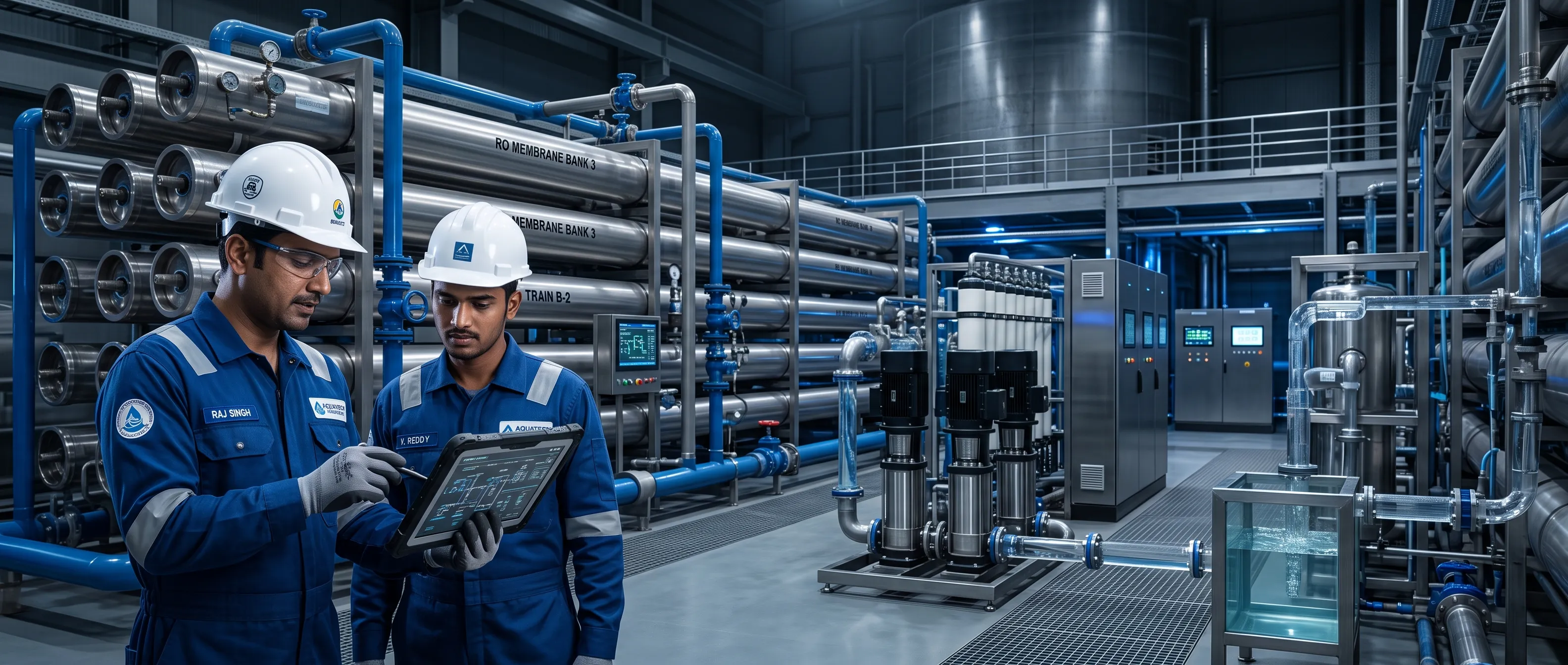 Engineer inspecting water treatment infrastructure